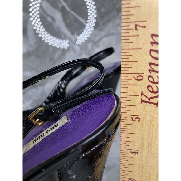 MIU MIU Black Patent Leather Peep Ankle Strap Platform Stiletto Heels Women 38.5 - Picture 9 of 16